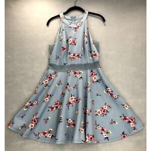 90s y2k Style Floral Halter Dress Juniors Size 13 Blue Spring Summer Girly